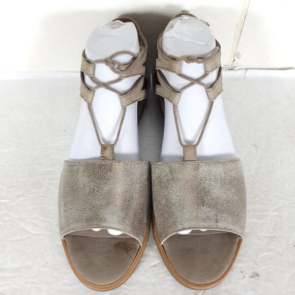 Paul Green Women's Morea US 8,5 Uk 6 Leather Metallic Taupe Lace-Up Sandals - Picture 3 of 15